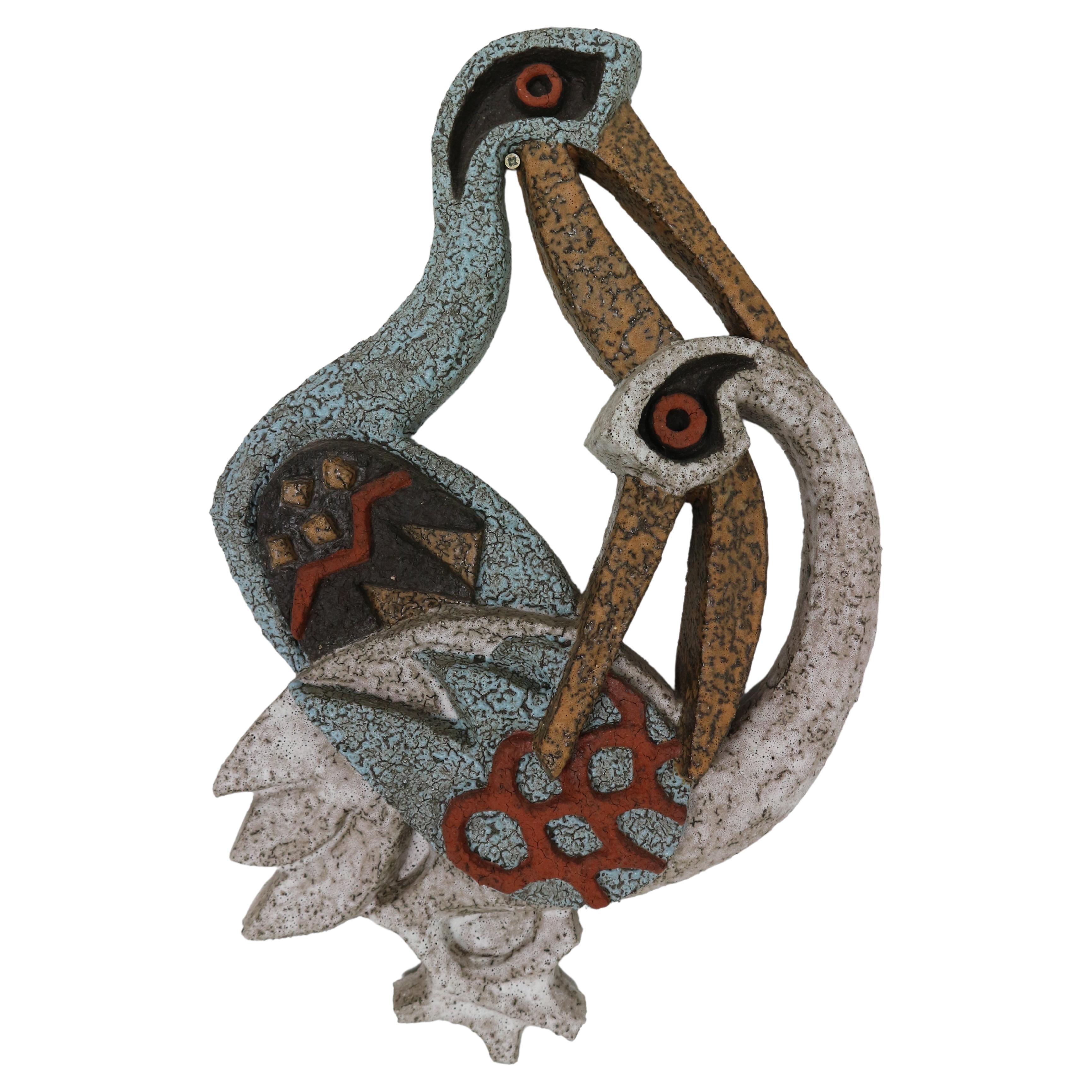  ceramic pelican wall sculpture, designed by Joop Puntman 1950s
