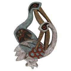 Vintage  ceramic pelican wall sculpture, designed by Joop Puntman 1950s