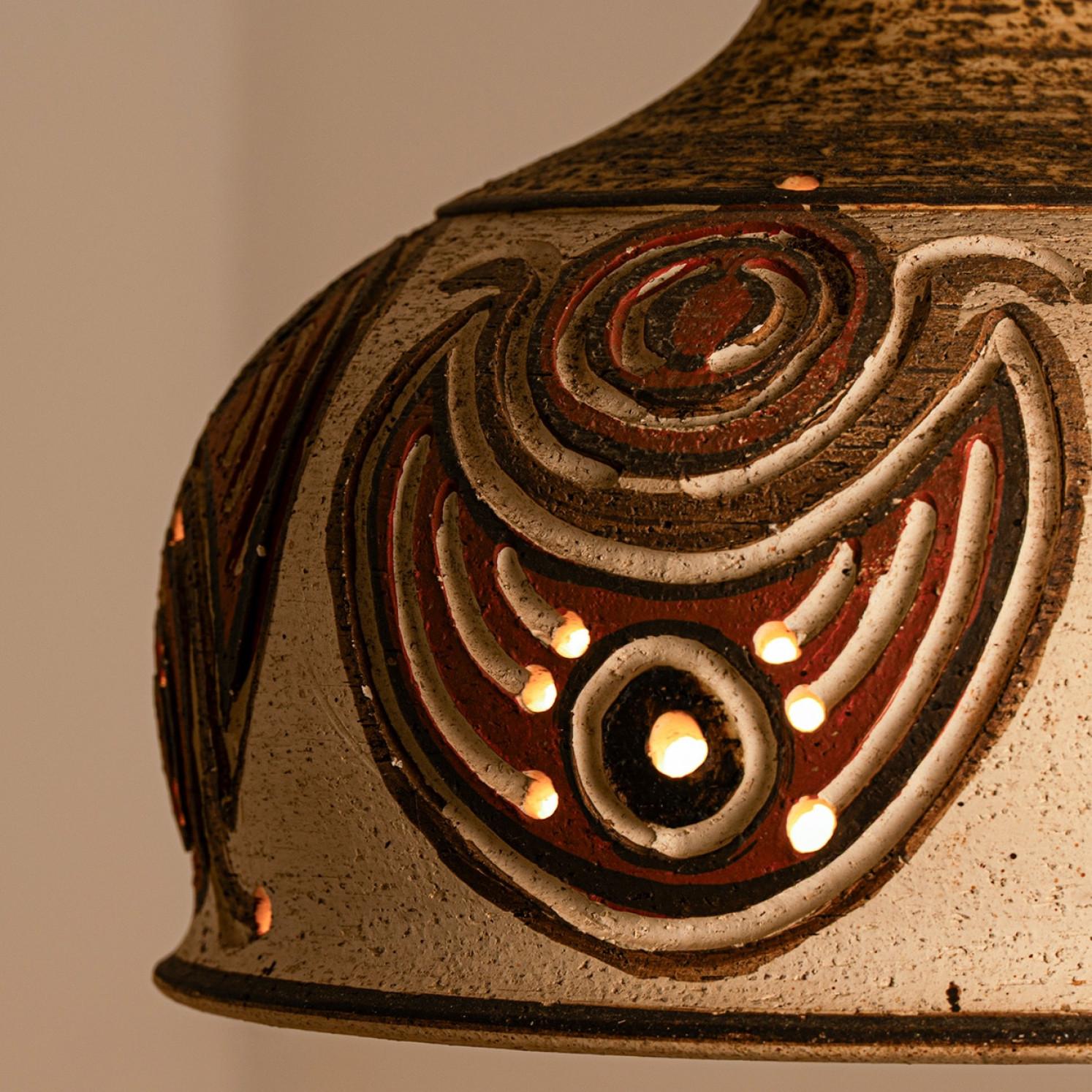 Ceramic Pendant Flared Bowl with Bold Pattern, Denmark 1960s For Sale 3