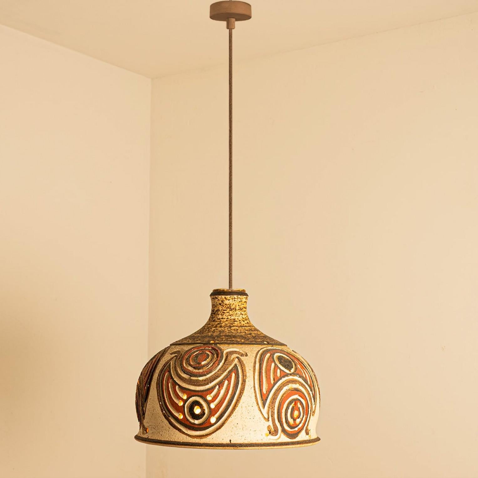 Other Ceramic Pendant Flared Bowl with Bold Pattern, Denmark 1960s For Sale