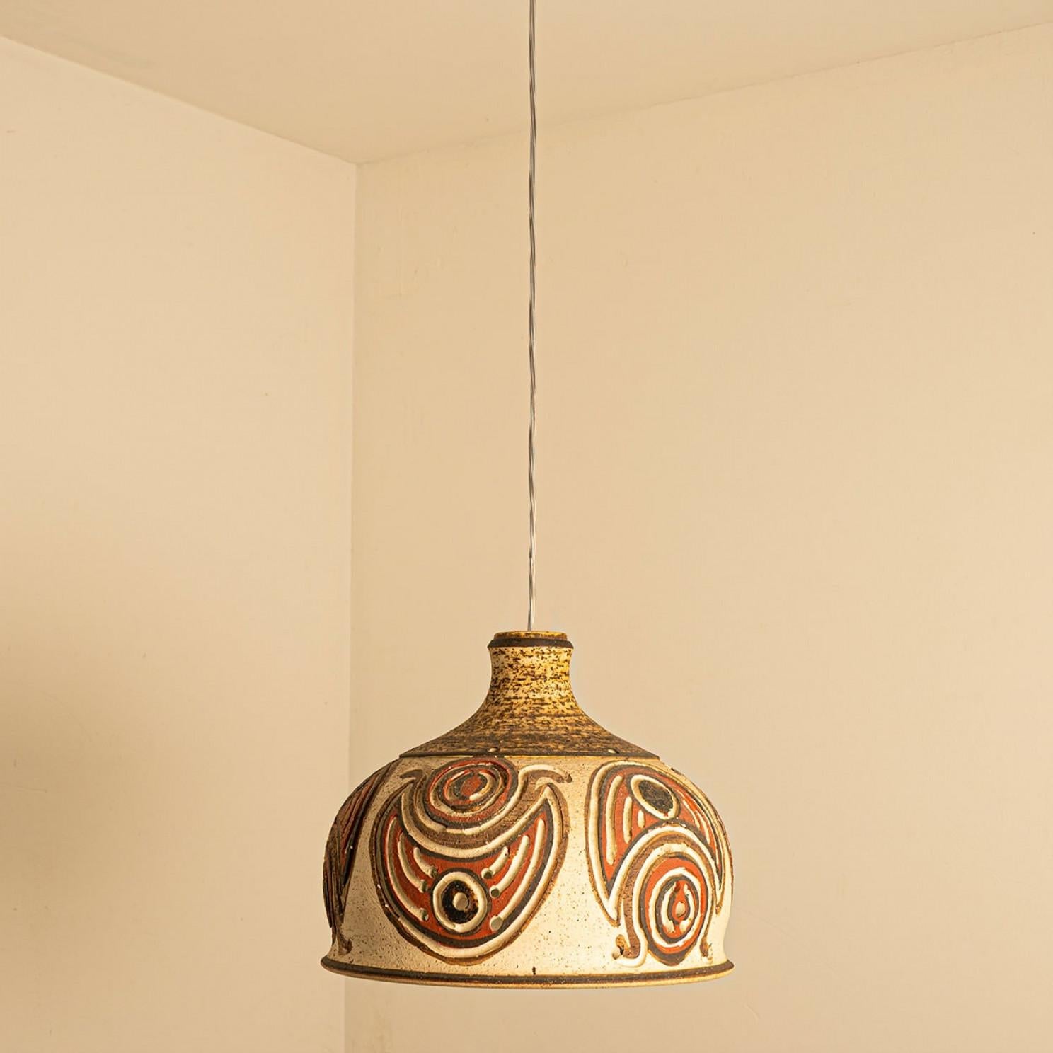 Ceramic Pendant Flared Bowl with Bold Pattern, Denmark 1960s In Good Condition For Sale In Rijssen, NL