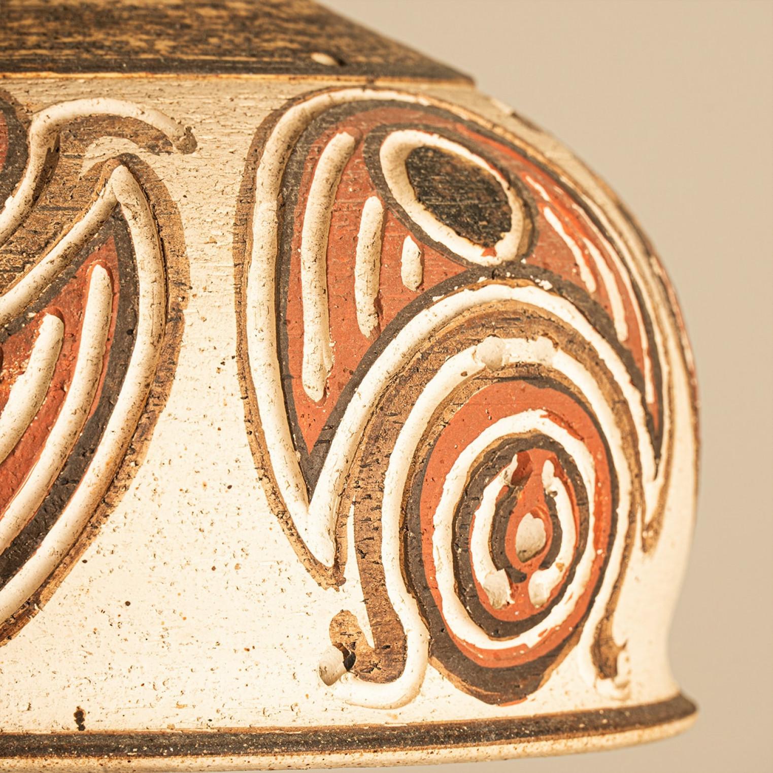 Mid-20th Century Ceramic Pendant Flared Bowl with Bold Pattern, Denmark 1960s For Sale