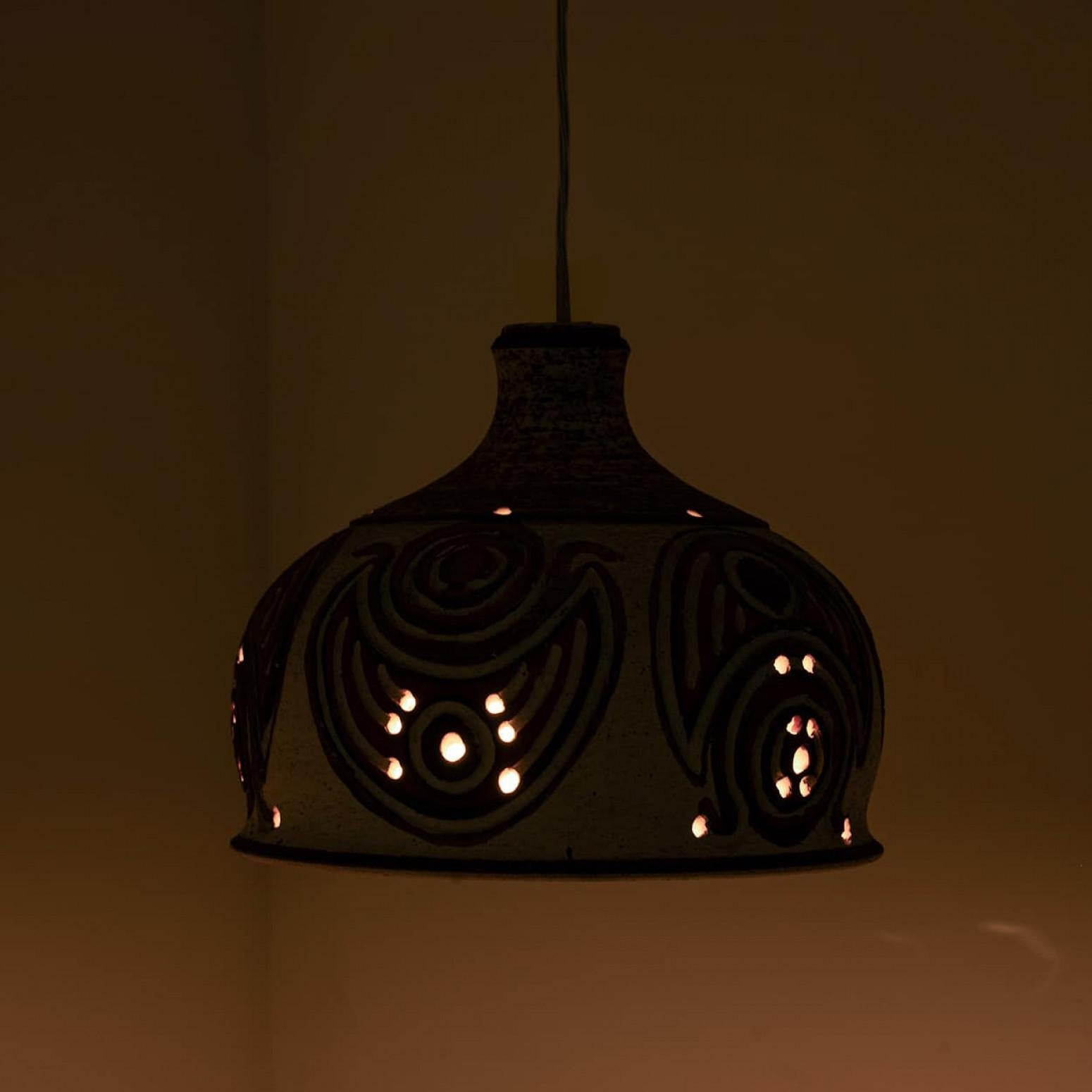 Ceramic Pendant Flared Bowl with Bold Pattern, Denmark 1960s For Sale 1