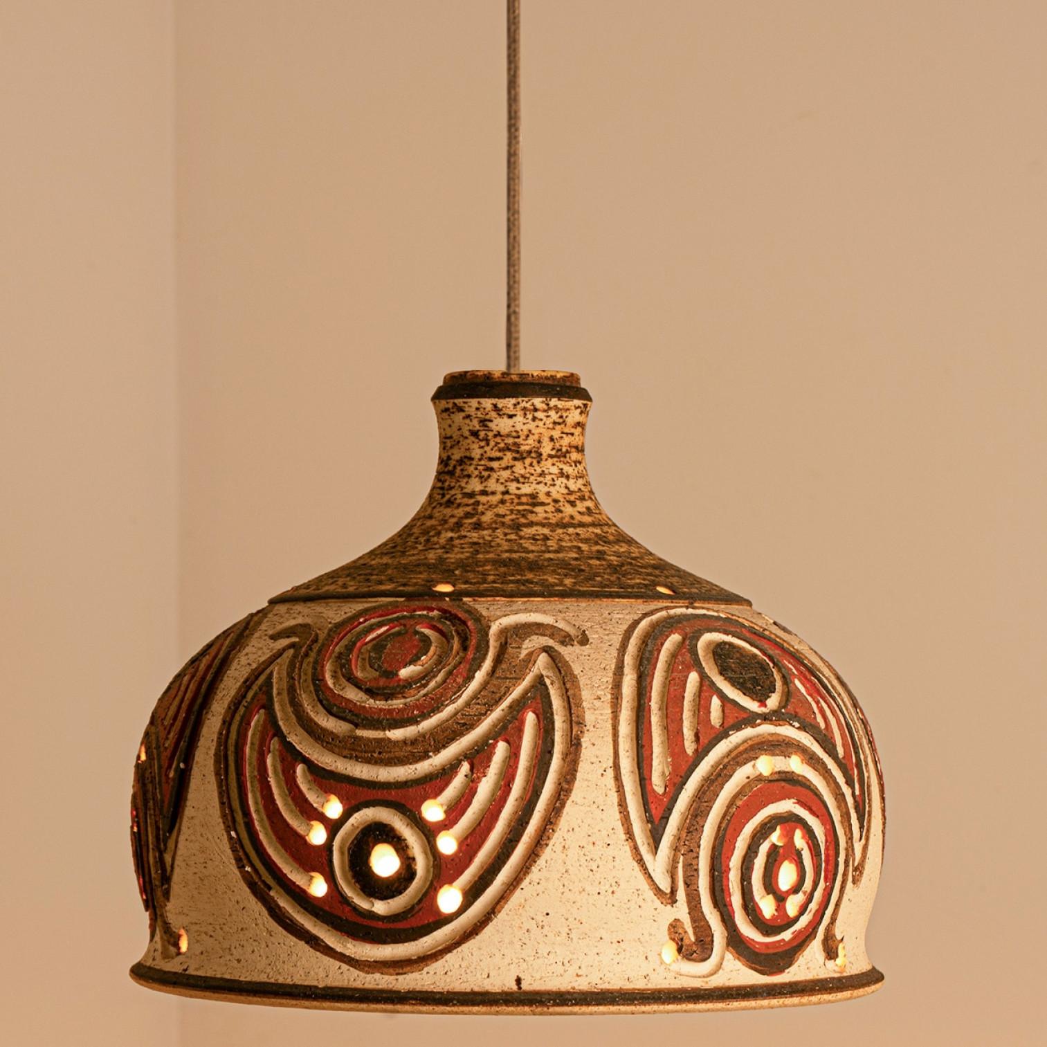 Ceramic Pendant Flared Bowl with Bold Pattern, Denmark 1960s For Sale 2