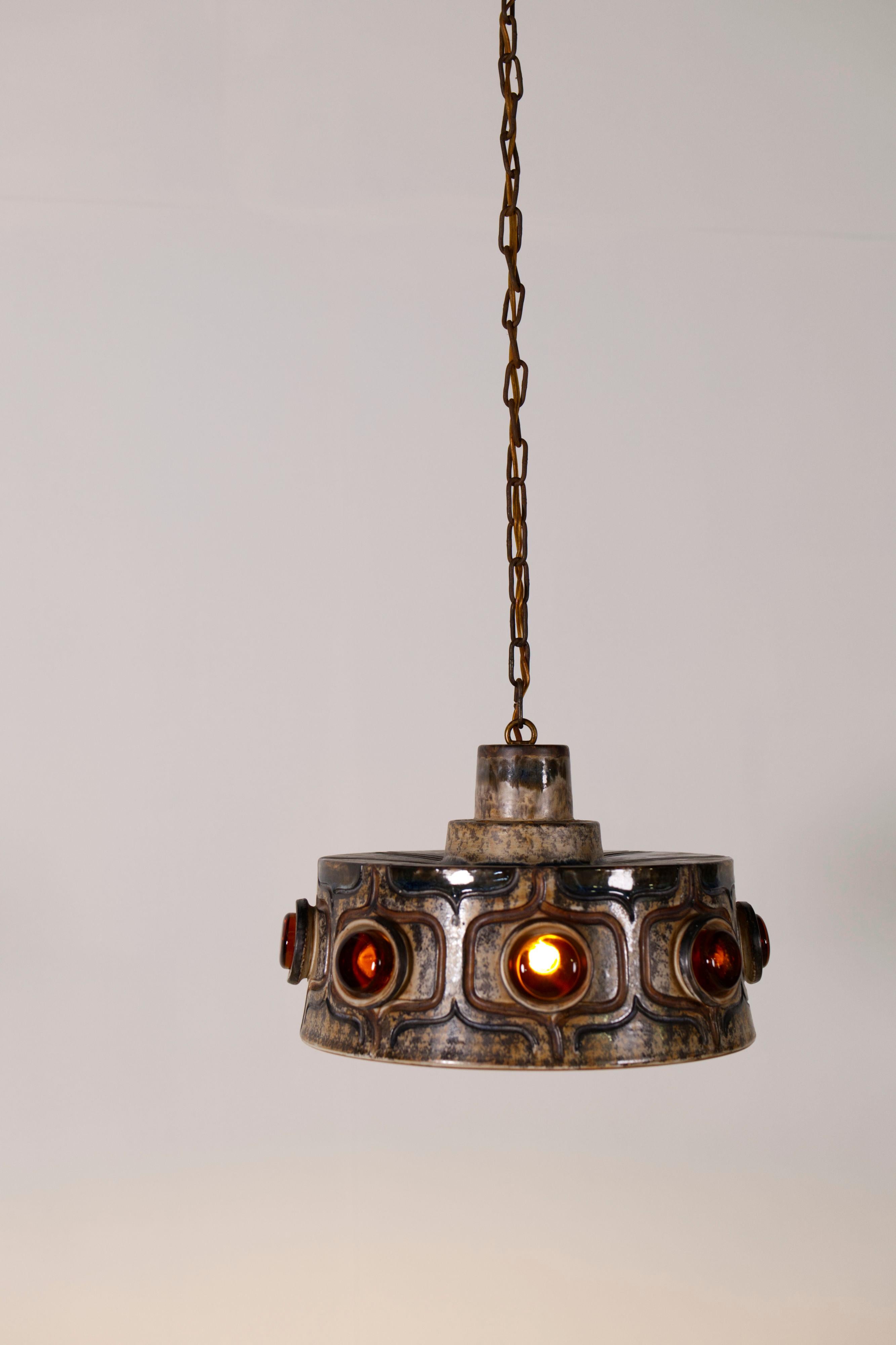 Scandinavo moderno Lampada a sospensione in ceramica di Jette Hellerøe per Axella Stoneware, Danimarca anni '70 in vendita