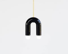 Ceramic Pendant Lamp 'TRN A1' by Pani Jurek, Chrome Rod, Black