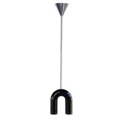 Ceramic Pendant Lamp 'TRN A1' by Pani Jurek, Chrome Rod, Black 