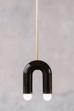 Ceramic Pendant Lamp 'TRN A1' by Pani Jurek, Brass Rod, Green