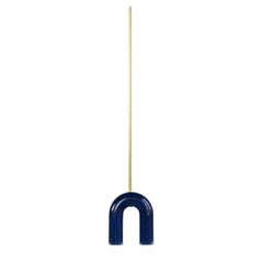 Ceramic Pendant Lamp 'TRN A1' by Pani Jurek, Brass Rod, Navy Blue