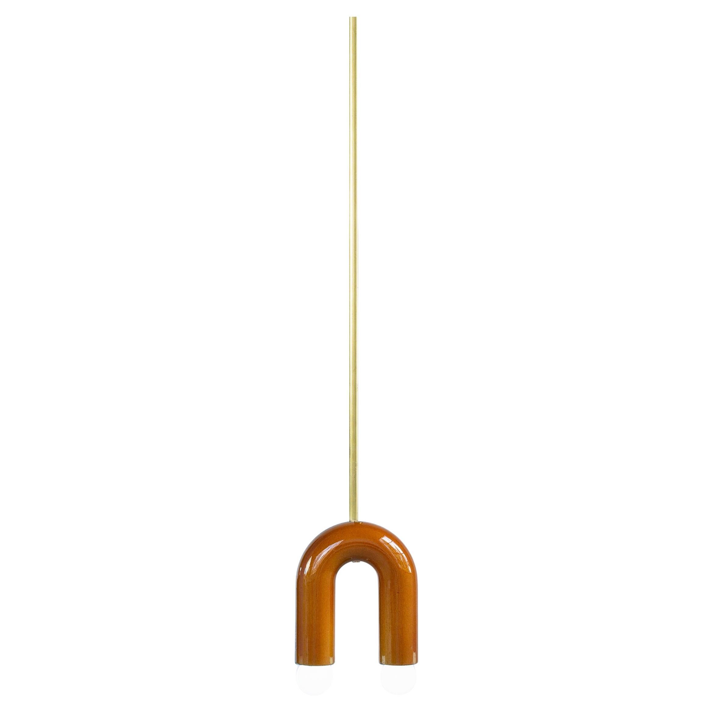 Ceramic Pendant Lamp 'TRN A1' by Pani Jurek, Brass Rod, Ochre For Sale