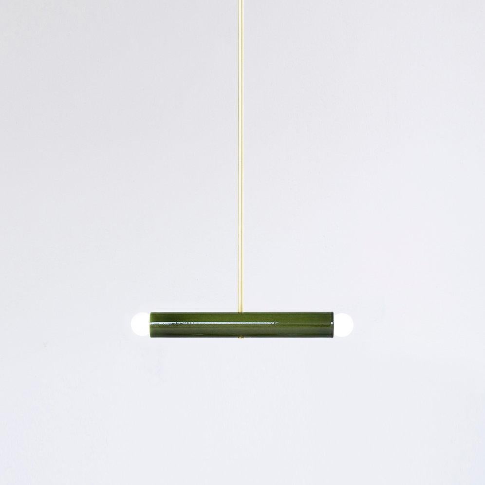 Organic Modern Ceramic Pendant Lamp 'TRN A2' by Pani Jurek, Brass Rod, Green For Sale