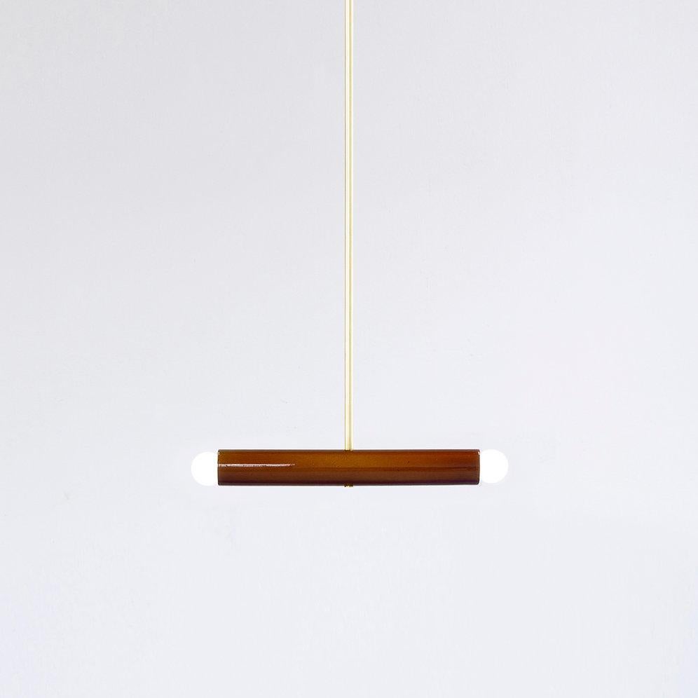 Polish Ceramic Pendant Lamp 'TRN A2' by Pani Jurek, Brass Rod, Ochre For Sale