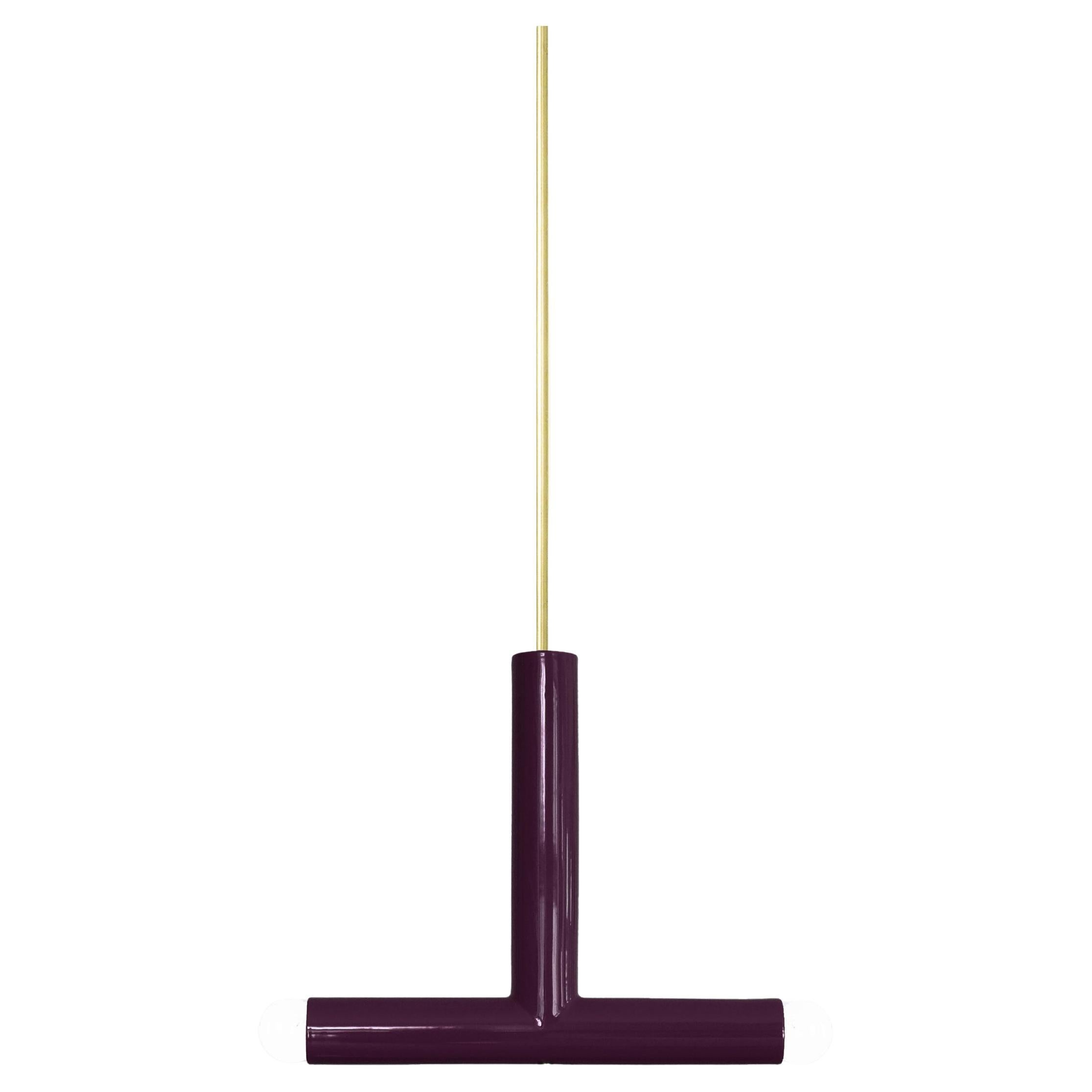 Ceramic Pendant Lamp 'TRN B2' by Pani Jurek, Brass Rod, Aubergine