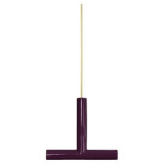 Ceramic Pendant Lamp 'TRN B2' by Pani Jurek, Brass Rod, Aubergine