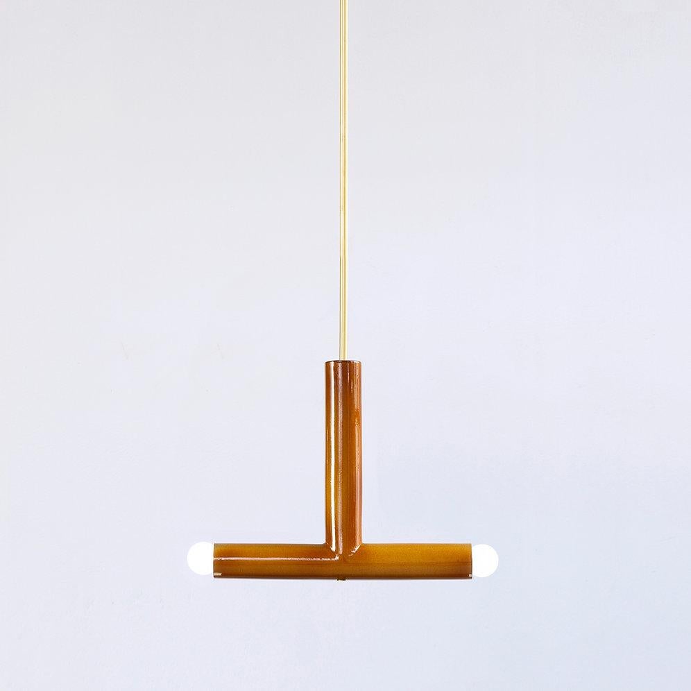 Ceramic Pendant Lamp 'TRN B2' by Pani Jurek, Brass Rod, Ochre For Sale 4