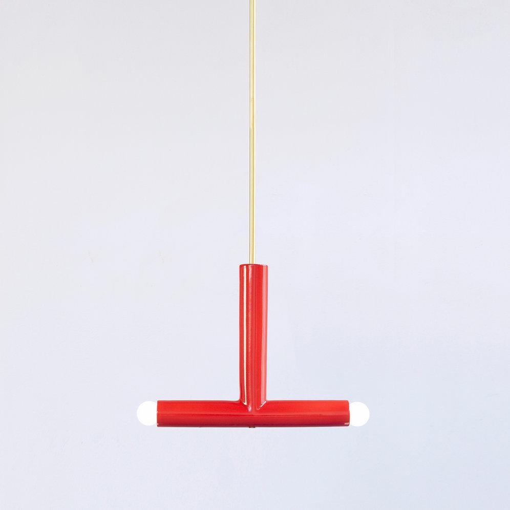 Ceramic Pendant Lamp 'TRN B2' by Pani Jurek, Brass Rod, Ochre For Sale 1