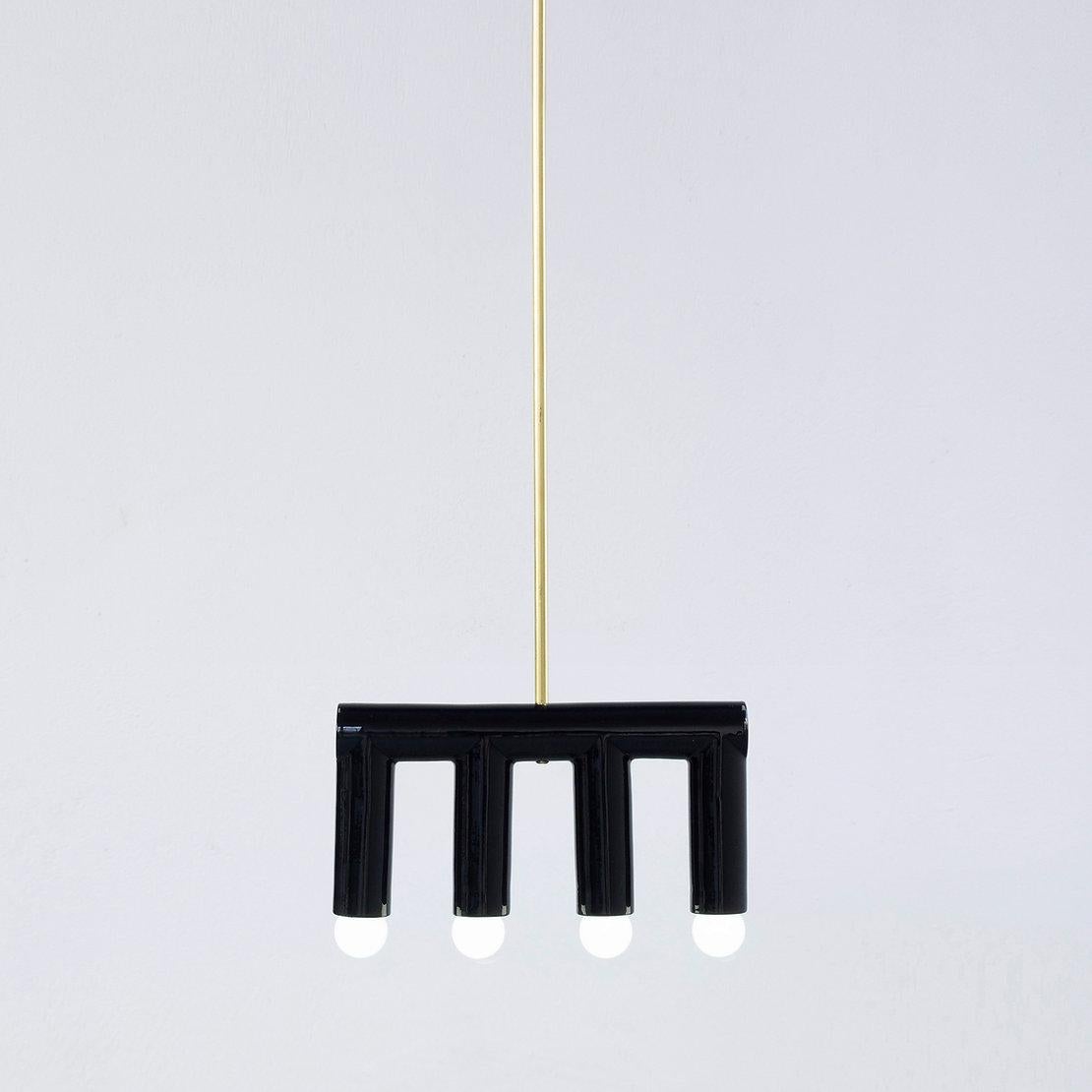 Ceramic Pendant Lamp 'TRN B3' by Pani Jurek, Brass Rod, Black For Sale 2