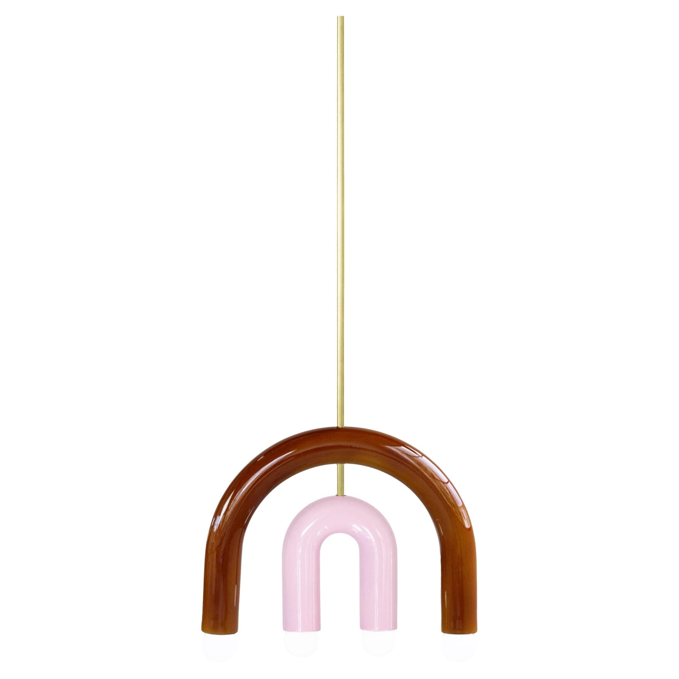Lampada a sospensione in ceramica TRN C1 in ottone marrone e rosa di Pani Jurek in vendita