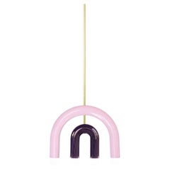 Ceramic Pendant Lamp 'TRN C1' by Pani Jurek, Brass Rod, Pink & Aubergine
