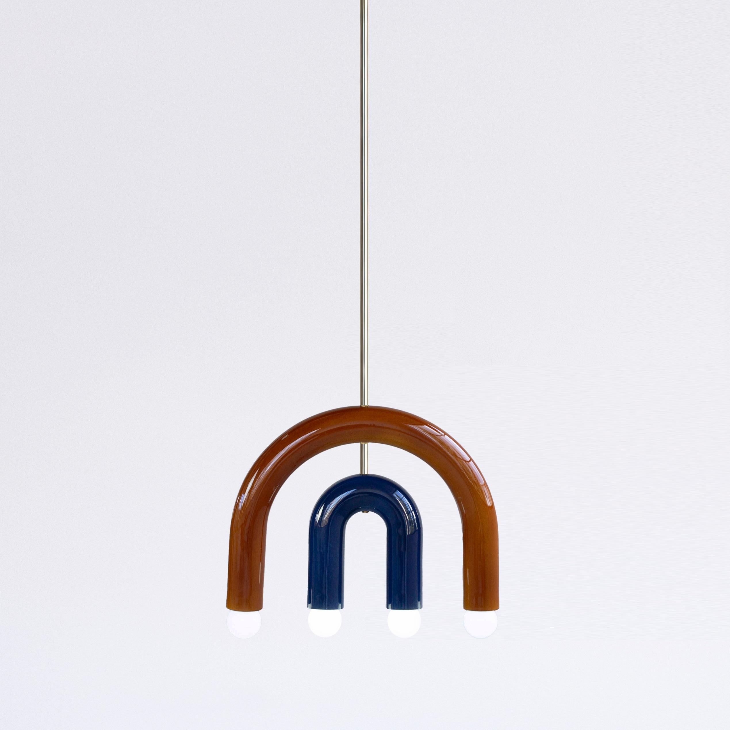 Ceramic Pendant Lamp TRN C1 Green & Steel Blue, Silver Finish by Pani Jurek For Sale 2