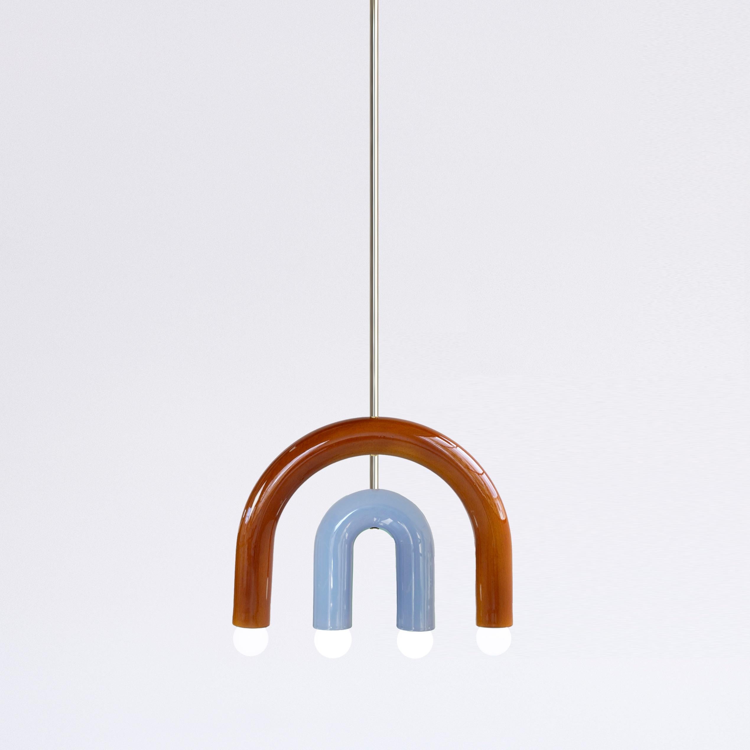 Polish Ceramic Pendant Lamp TRN C1 Green & Steel Blue, Silver Finish by Pani Jurek For Sale