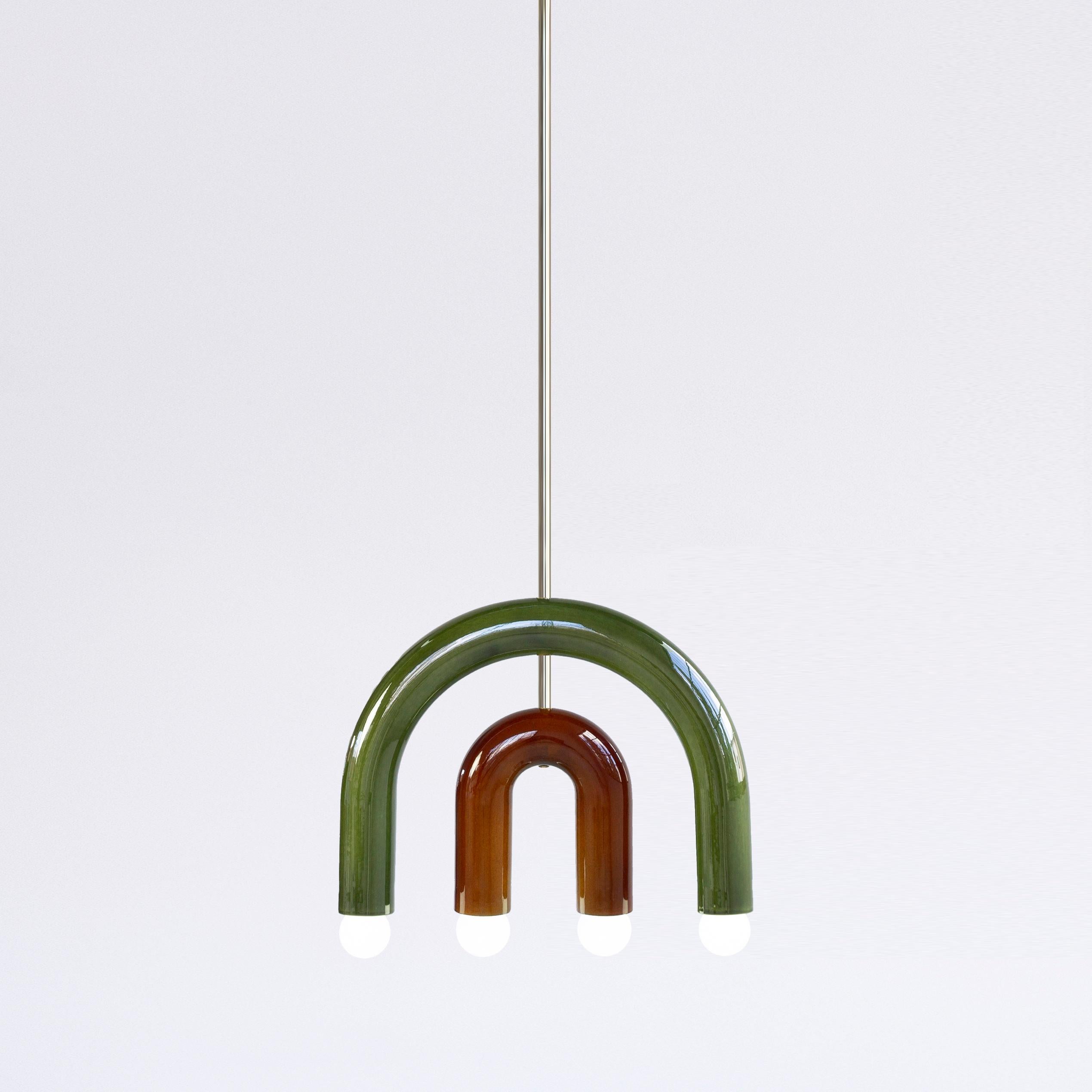 Ceramic Pendant Lamp TRN C1 Green & Steel Blue, Silver Finish by Pani Jurek For Sale 1