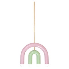 Keramik-Pendelleuchte 'TRN C1' von Pani Jurek, Messingstab, Pistazien und Rosa