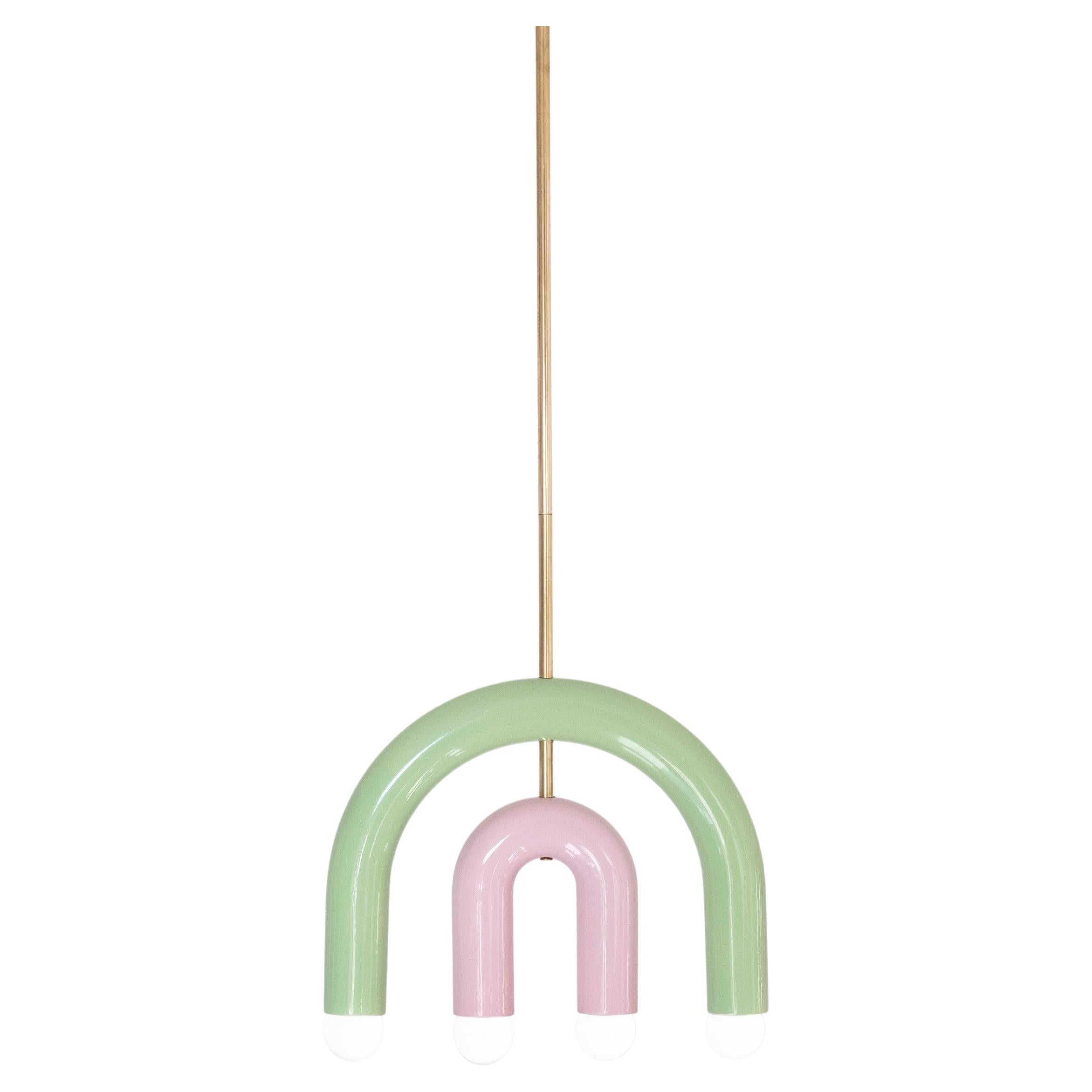 Ceramic Pendant Lamp 'TRN C1' by Pani Jurek, Brass Rod, Pistachio & Pink