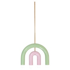 Ceramic Pendant Lamp 'TRN C1' by Pani Jurek, Brass Rod, Pistachio & Pink