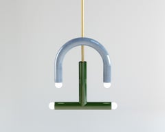 Ceramic Pendant Lamp 'TRN C3' by Pani Jurek, Brass Rod, Blue and Green