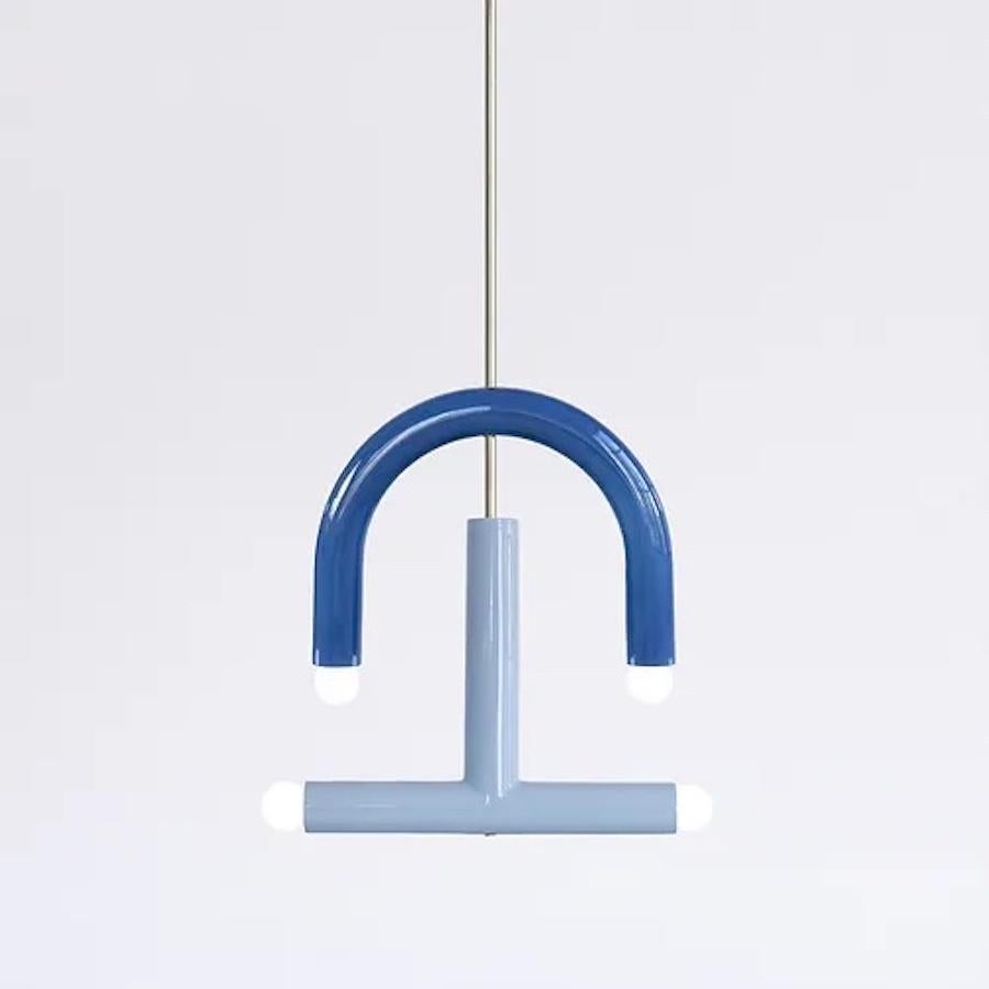 TRN C3 Pendant lamp / ceiling lamp / chandelier 
Designer: Pani Jurek

Dimensions: H 45 x 36 x 5 cm

Bulb (not included): E27/E26, compatible with US electric system

Materials: Hand glazed ceramic and brass
Rod: nickel chrome, length made to order