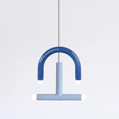 Ceramic Pendant Lamp 'TRN C3' by Pani Jurek, Denim Blue & Steel Blue, Silver Rod