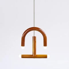 Ceramic Pendant Lamp 'TRN C3' by Pani Jurek, Ochre, Silver Rod