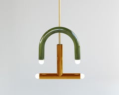 Ceramic Pendant Lamp 'TRN C3' by Pani Jurek, Brass Rod Green and Ochre