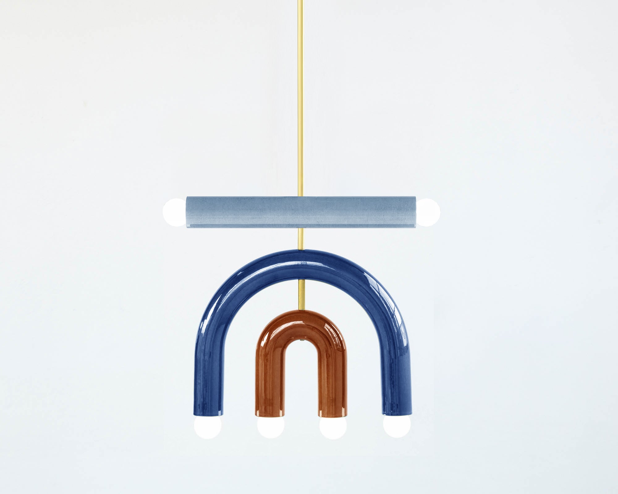 Ceramic Pendant Lamp 'TRN D1' by Pani Jurek, Brass Rod, Black, Brown & Ochre For Sale 1