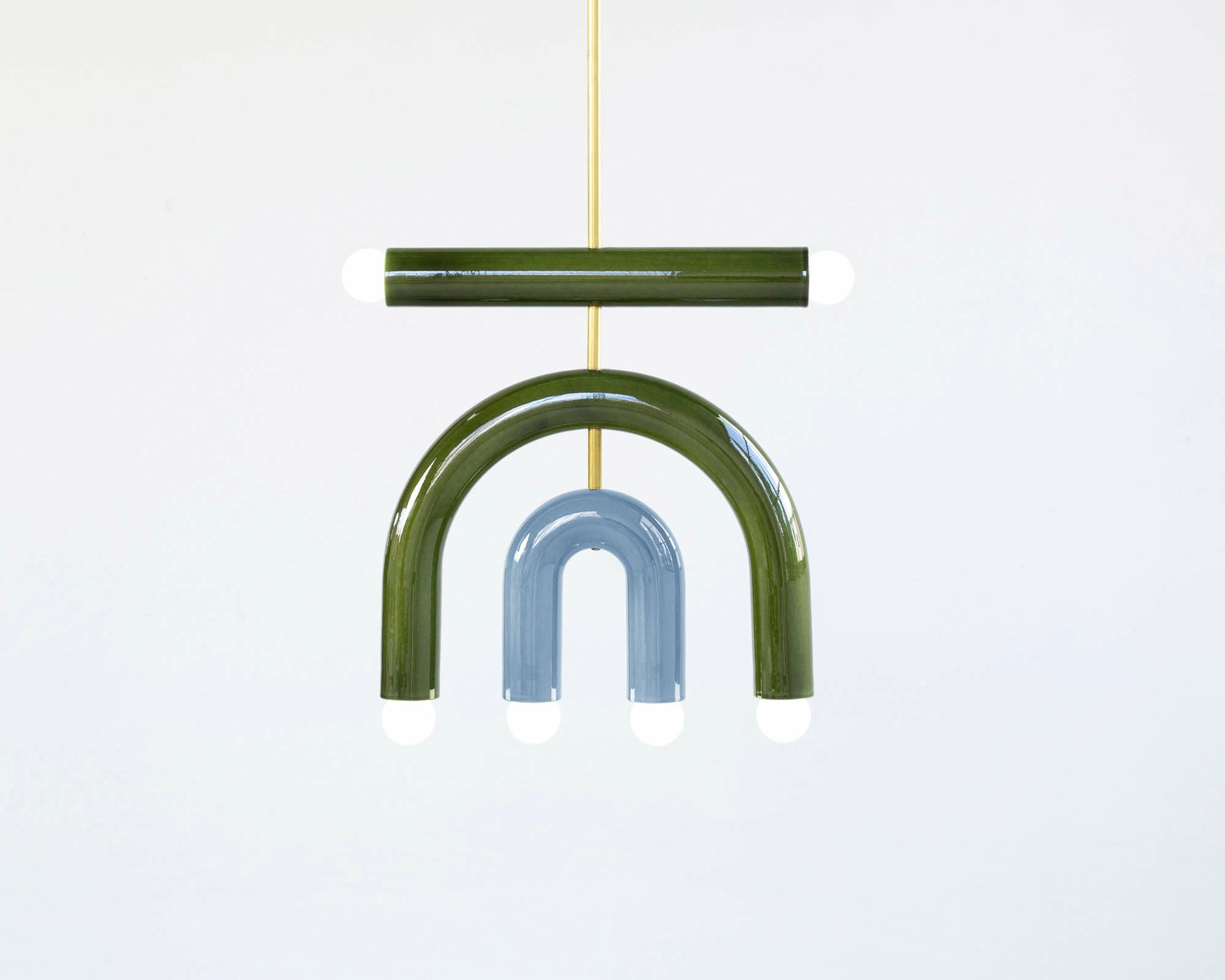 Ceramic Pendant Lamp 'TRN D1' by Pani Jurek, Brass Rod, Black, Ochre, Blue For Sale 4