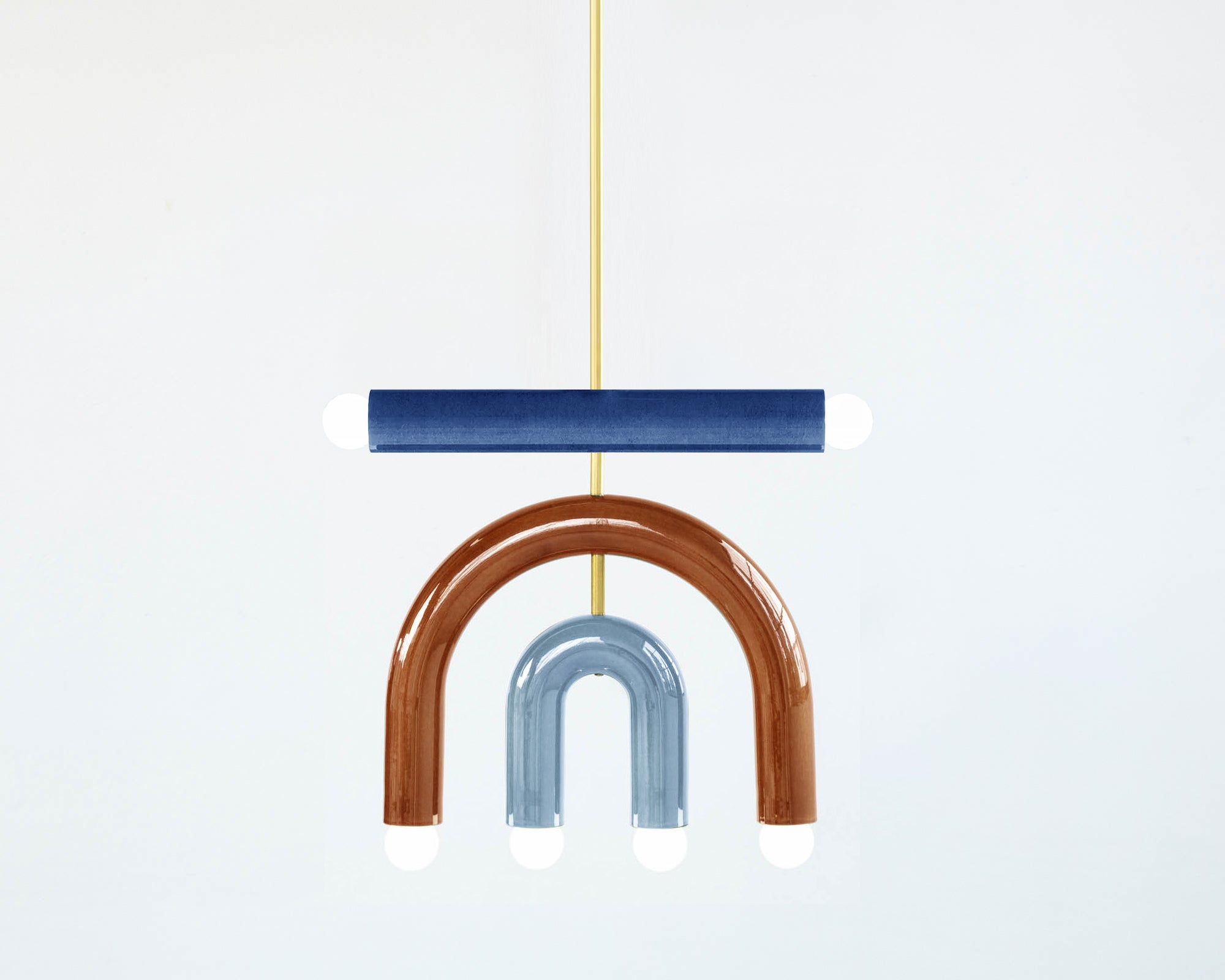 Ceramic Pendant Lamp 'TRN D1' by Pani Jurek, Brass Rod, Black, Ochre, Blue For Sale 1