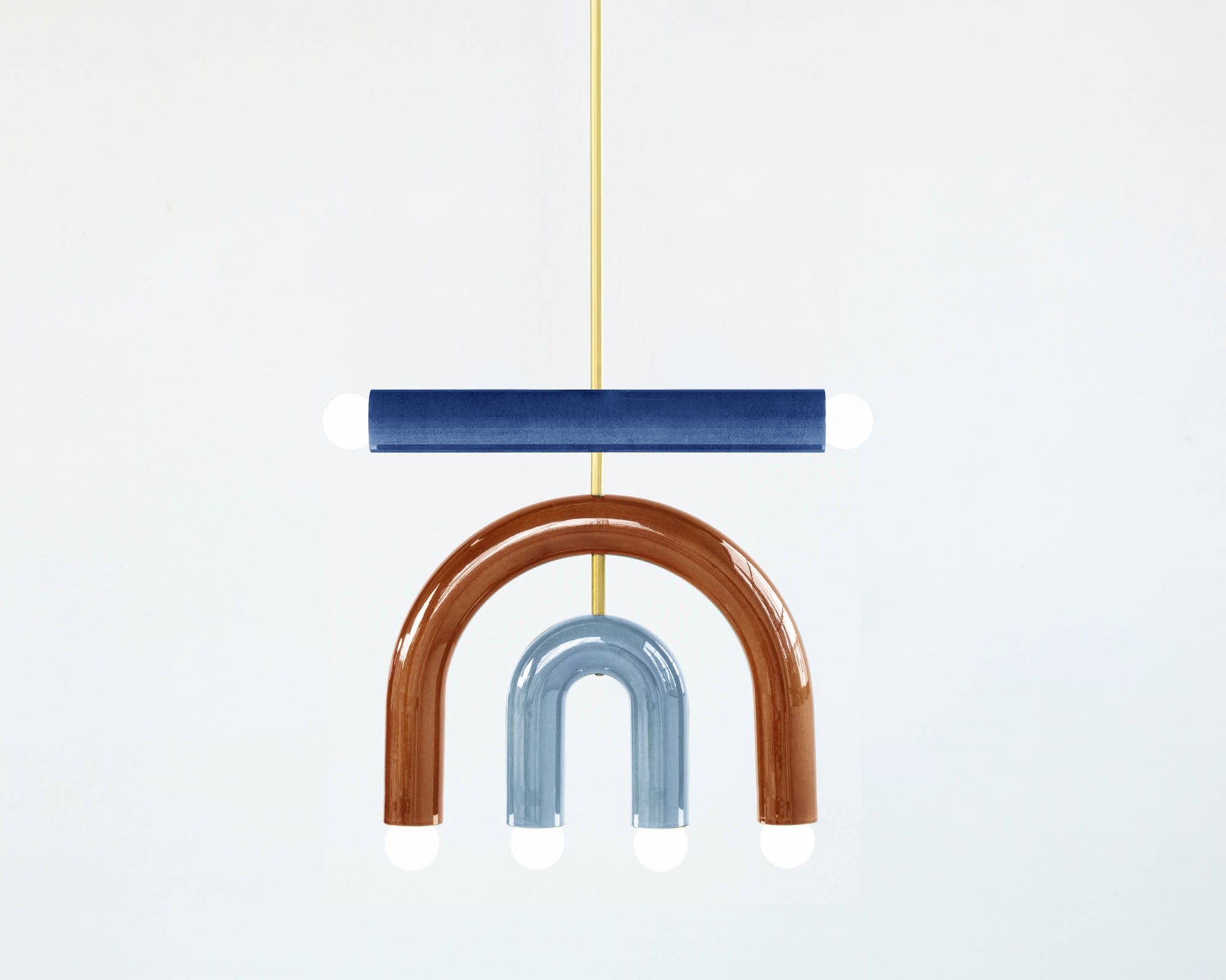 Ceramic Pendant Lamp 'TRN D1' by Pani Jurek, Brass Rod, Blue and Black In New Condition For Sale In Paris, FR