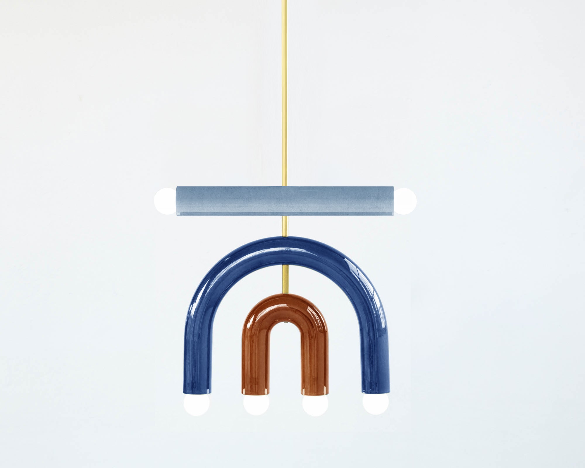 Contemporary Ceramic Pendant Lamp 'TRN D1' by Pani Jurek, Brass Rod, Blue and Black For Sale