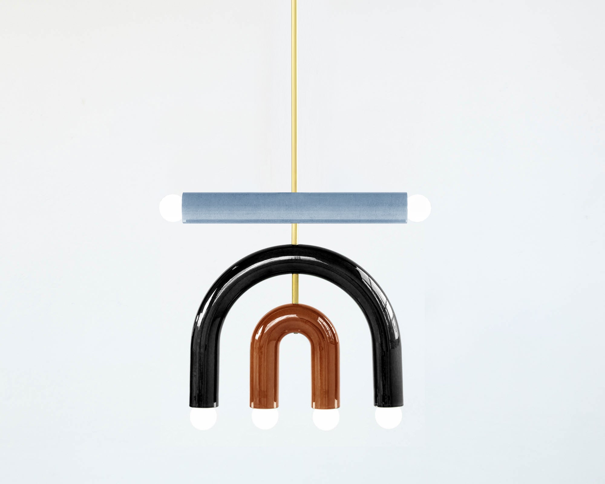 Ceramic Pendant Lamp TRN D1 BY Pani Jurek, Brass Rod, Blue and Ochre In New Condition For Sale In Paris, FR