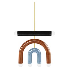 Lampe suspendue en céramique 'TRN D1' par Pani Jurek, tige en laiton, Brown & Blue