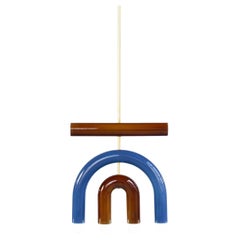 Ceramic Pendant Lamp 'TRN D1' by Pani Jurek, Brass Rod, Brown & Blue