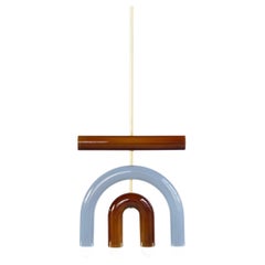 Ceramic Pendant Lamp 'TRN D1' by Pani Jurek, Brass Rod, Brown & Light Blue