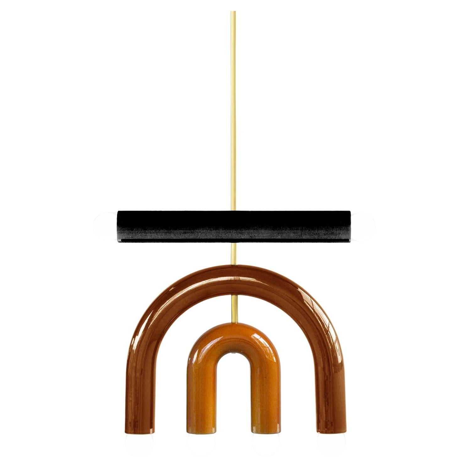 Lampe suspendue en céramique 'TRN D1' par Pani Jurek, tige en laiton, noir, Brown & OCHRE