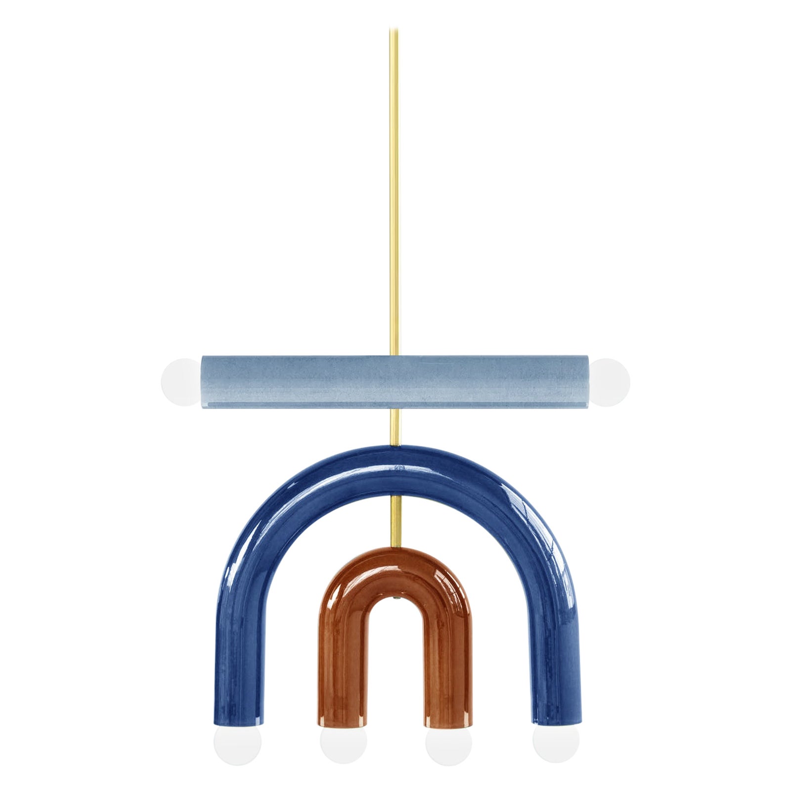 Lámpara colgante de cerámica TRN D1 BY Pani Jurek, varilla de latón, azul y ocre