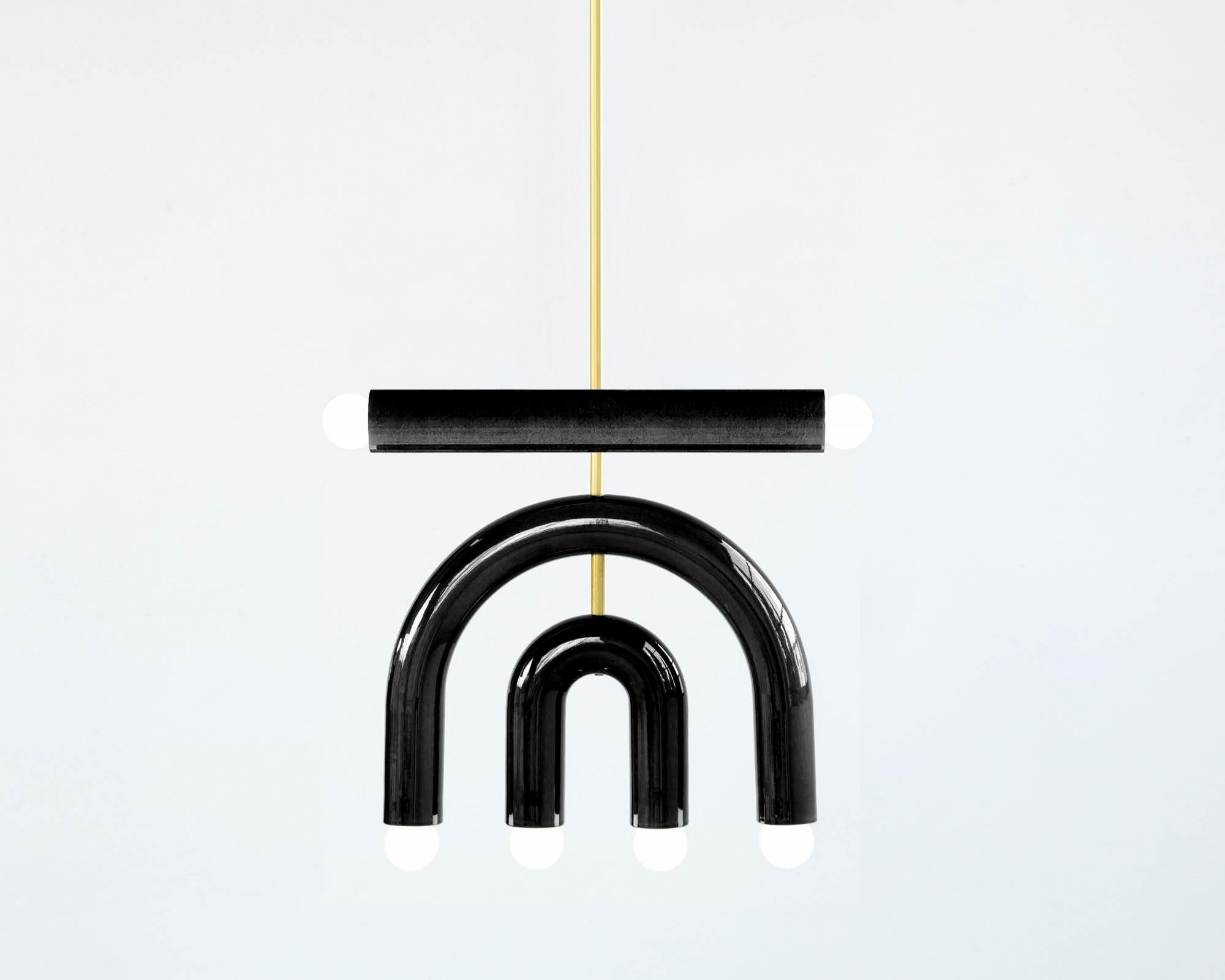 Ceramic Pendant Lamp 'TRN D1' by Pani Jurek, Brass Rod, Green +Brown For Sale 4