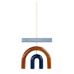 Ceramic Pendant Lamp 'TRN D1' by Pani Jurek, Brass Rod, Green +Brown
