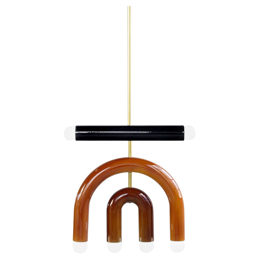 Ceramic Pendant Lamp 'TRN D1' by Pani Jurek, Brass Rod, Green, Black & Ochre For Sale 4