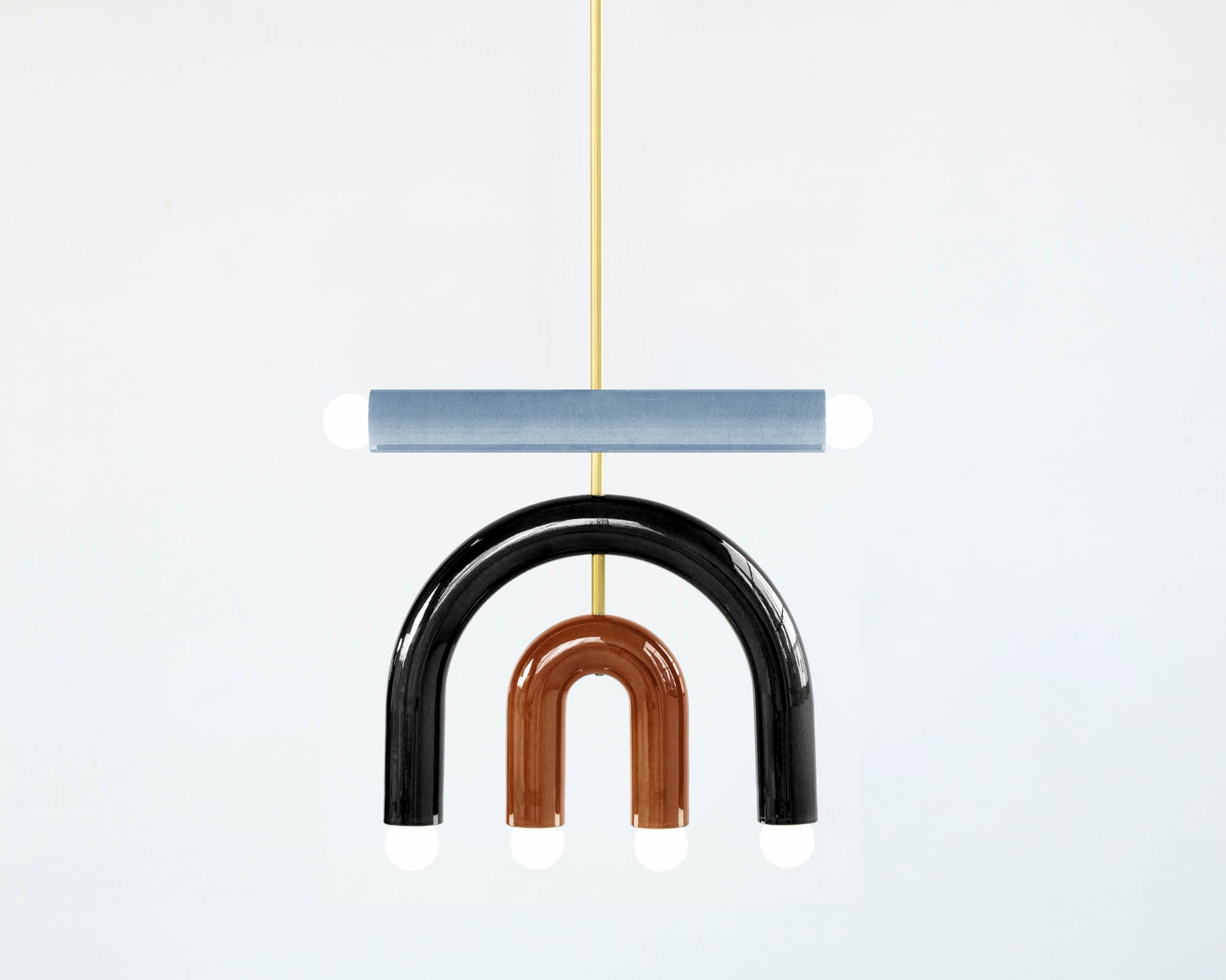 Ceramic Pendant Lamp 'TRN D1' by Pani Jurek, Brass Rod, Green, Black & Ochre For Sale 2