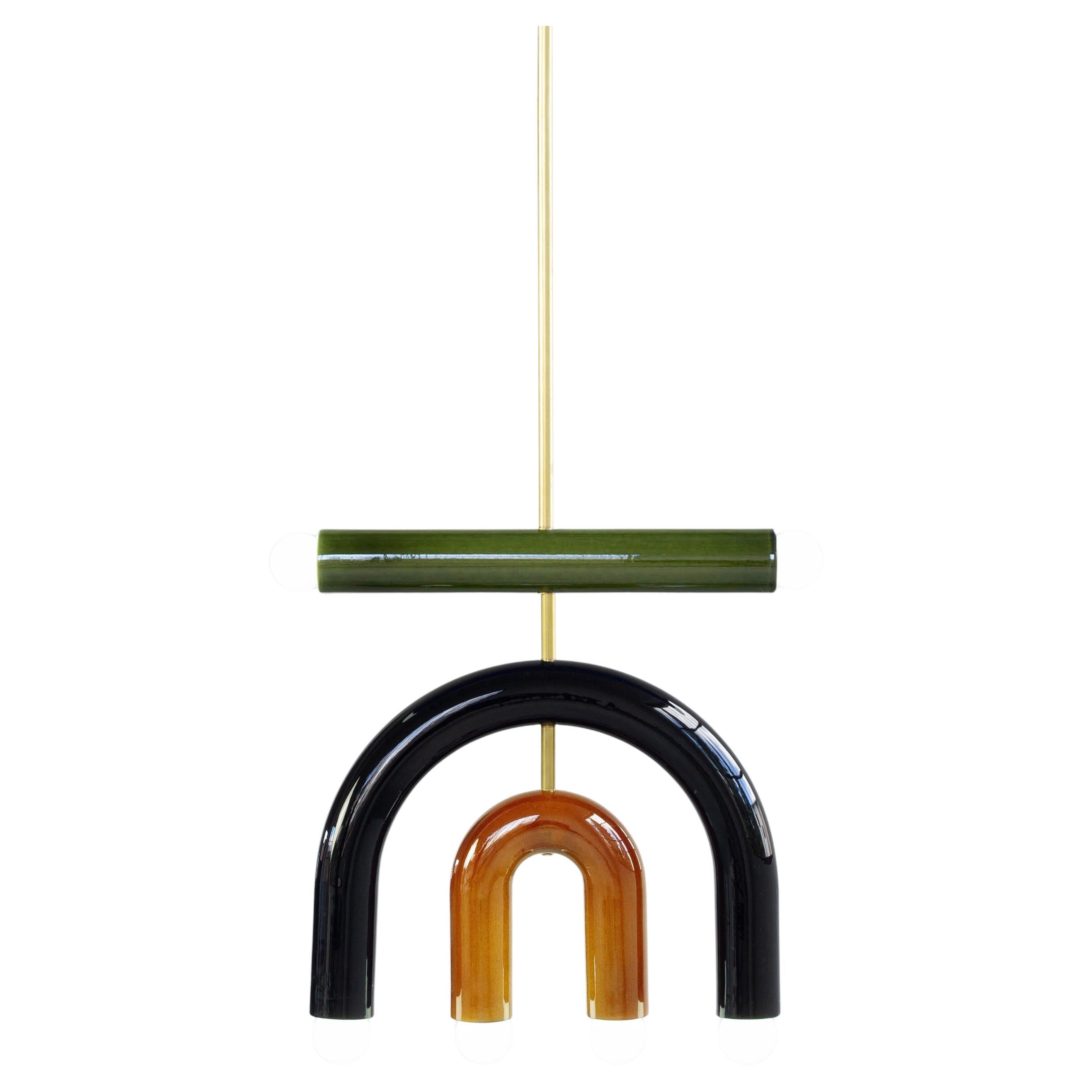 Ceramic Pendant Lamp 'TRN D1' by Pani Jurek, Green, Black and Ochre For Sale